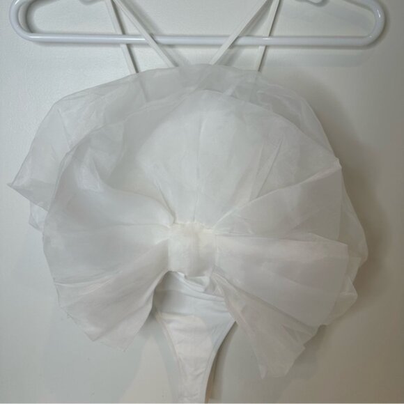 Zara Maxi Organza Fan Bodysuit Strappy Top White size S nwt - Picture 4 of 16